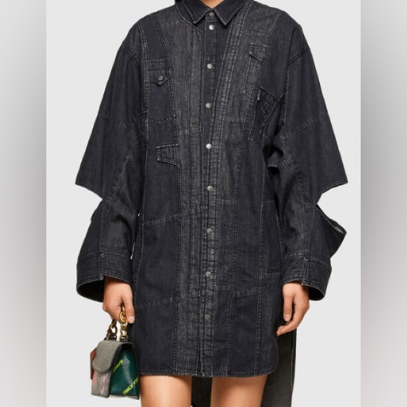 Diesel Patchwork Denim Shirt Dress Black Women's XXS (0) Oversized Fits M/L - Picture 2 of 13